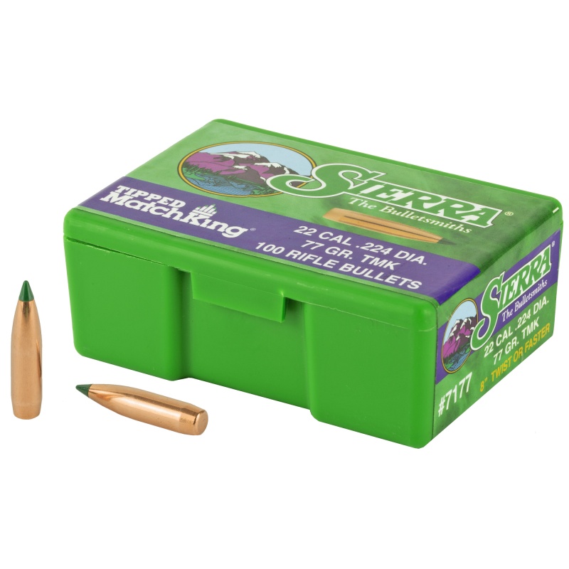 Sierra Bullets, Tipped Matchking, .224 Diameter, 22 Caliber, 77 Grain, Ballistic Tip, 100 Count