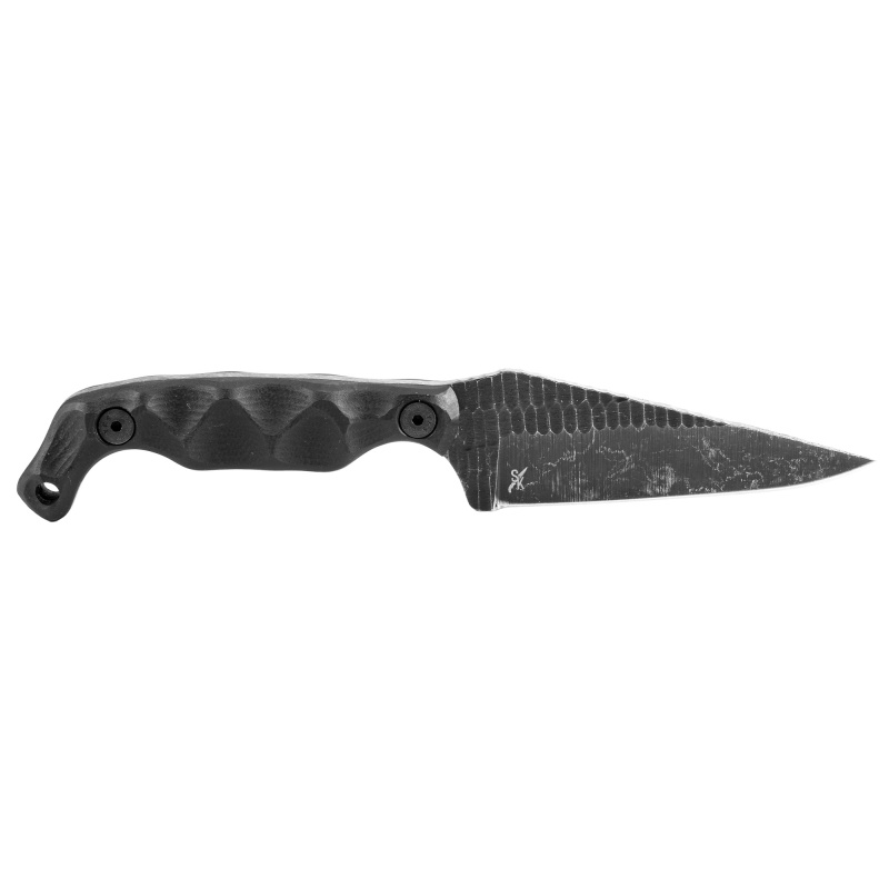 Stroup Knives, Bravo 5, Fixed Blade Knife, 3.5" Clip Point Blade, 1095 High Carbon Steel, 7.75" Overall Length, Acid Etched Finish, Black, G10 Handle, Includes Sheath