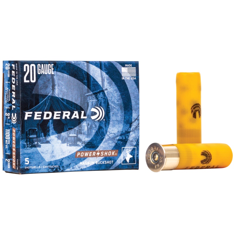 Federal, Powershok, 20 Gauge, 3", #2 Buck, 18 Pellets, 5 Round Box