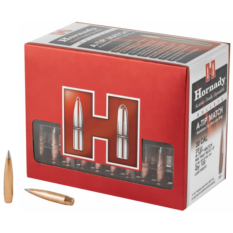 Hornady, A-Tip Match, .308 Diameter, 30 Caliber, 230 Grain, Ballistic Tip, 100 Count