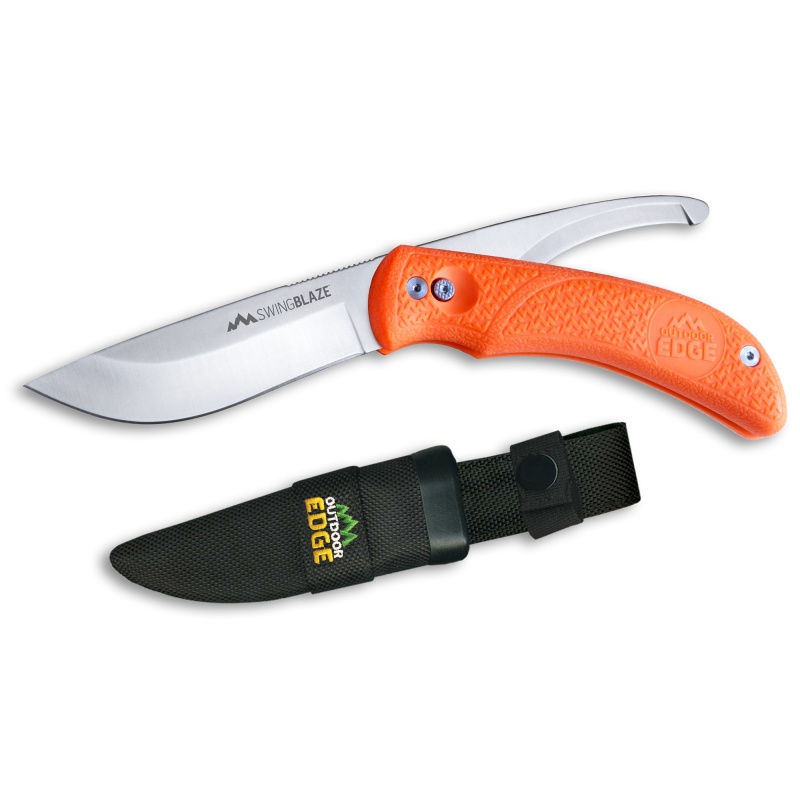 Outdoor Edge, Swingblaze, Fixed Blade Knife, Plain Edge, Aus-8 Stainless Steel, Orange Handle, 3.6" Skinning Blade And 3.2" Gutting Blade, Includes Nylon Sheath