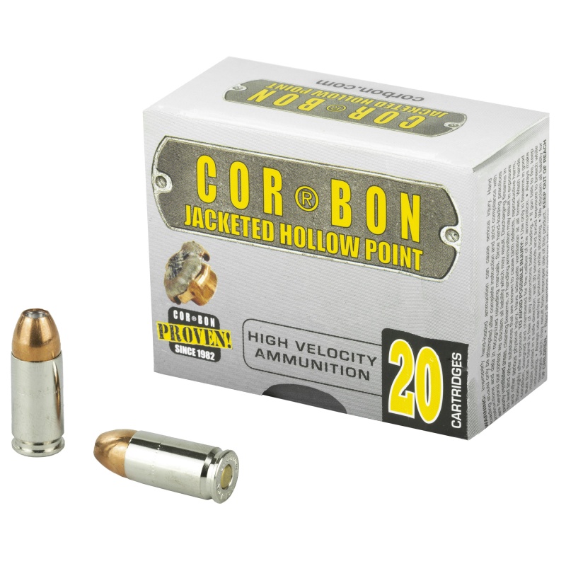 Corbon Ammo, Self Defense, 9Mm, 115 Grain, Jacketed Hollow Point, +P, 20 Round Box