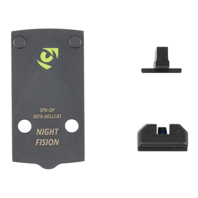 Night Fision, Optic Plate + Backup Sight Combo, Black Sights, Holosun 507K Optic Plate, Fits Springfield Hellcat