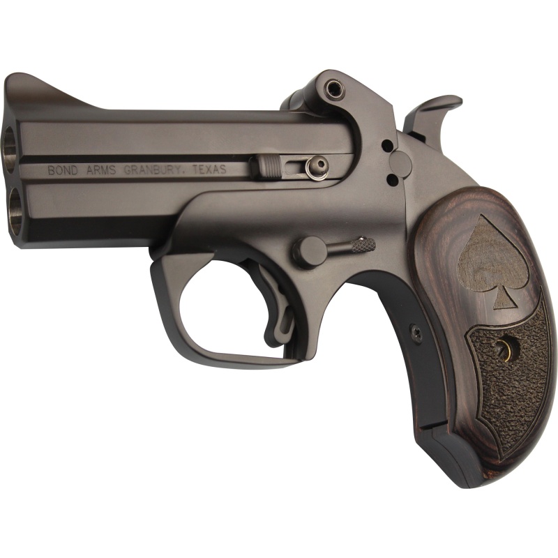 Bond Arms, Black Jack, Derringer, 45 Colt/410 Bore, 3" Chamber, 3.5" Barrel, Steel, Black, Black Wood Grips With Spade, Fixed Sights, 2 Rounds, With Trigger Guard