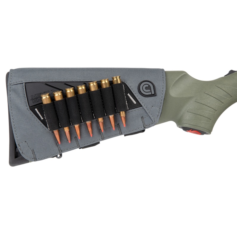 Allen Company, Next Shot, Bridger Buttstock Pouch, Gray, Holds Up To (7) .223-300 Winchester Magnum Rifle Cartridges, Adjustable Strap