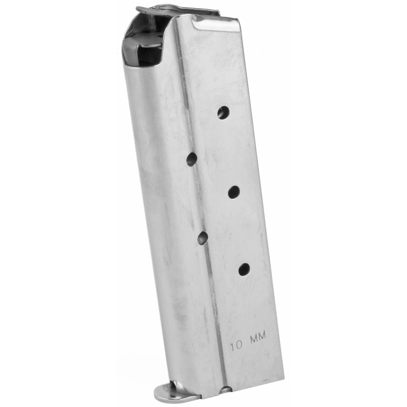 Ed Brown, Magazine, 10Mm, 8 Rounds, Fits 1911, Includes 1 Thick And 1 Thin Base Pad, Stainless, Silver