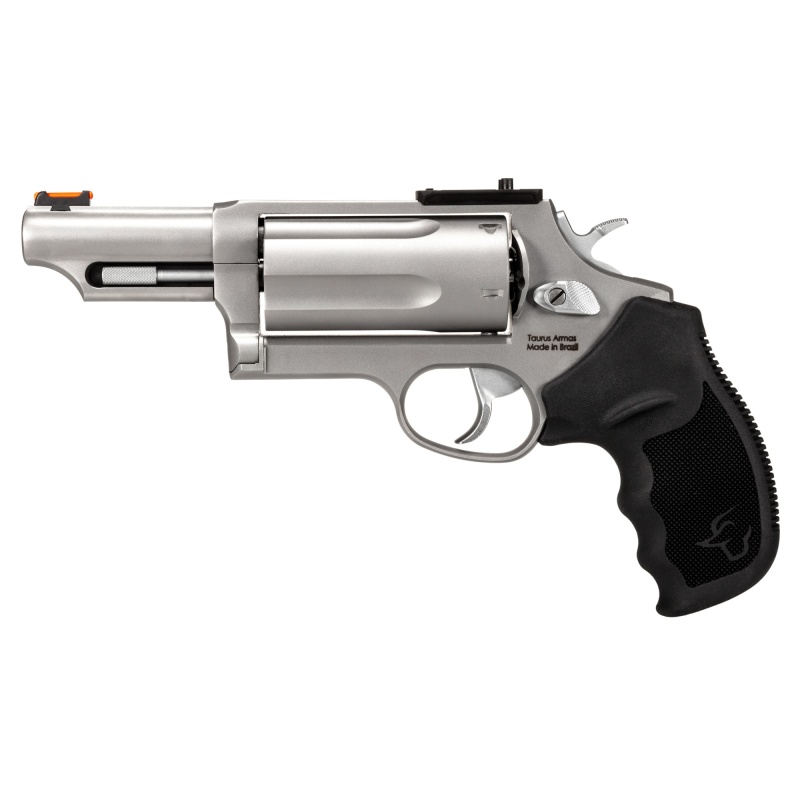 Taurus Usa, Judge Magnum T.O.R.O., Double Action, Stainless Steel Frame Revolver, Compact, .45 Colt/410 Bore, 3" Chamber, 3" Barrel, Fiber Optic Front Sight, Optics Ready, Rubber Grips, Matte Finish, Silver, 5 Rounds