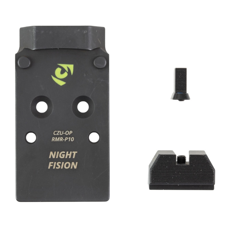 Night Fision, Optic Plate + Backup Sight Combo, Black Sights, Trijicon Rmr/Holosun 507C Optic Plate, Fits Optic Ready Cz P10