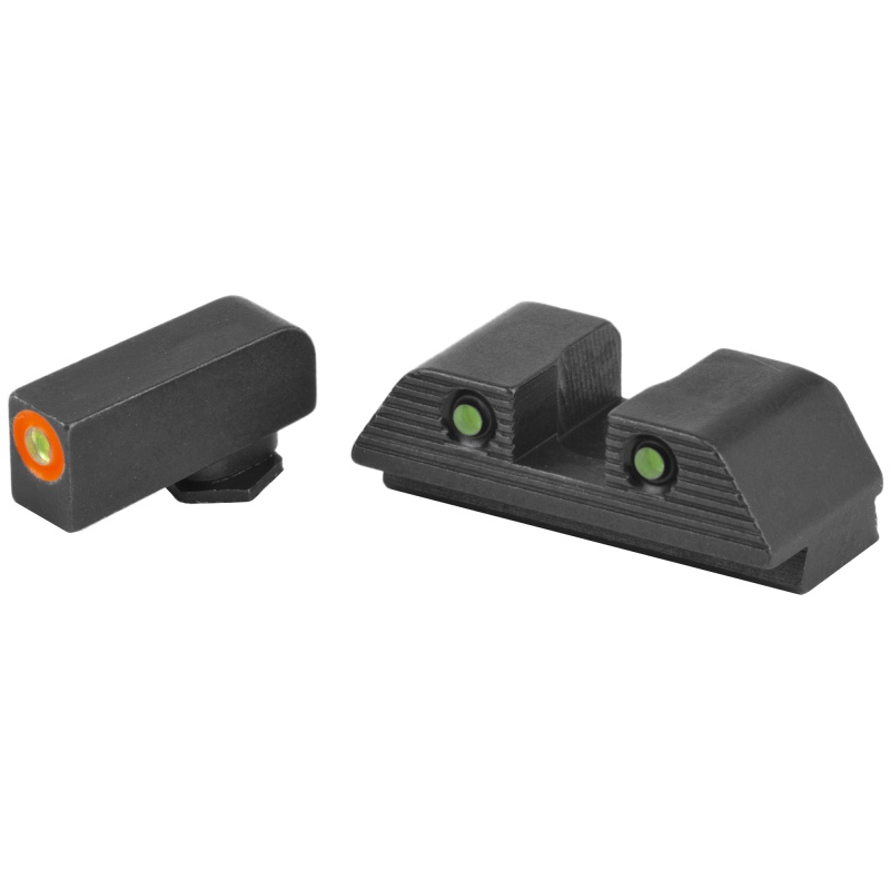 Ameriglo, Trooper, Sight, Fits Gen 5 Glock 9Mm/.40, Green Tritium With Orange Outline Front, Green Tritium Black Serrated Rear