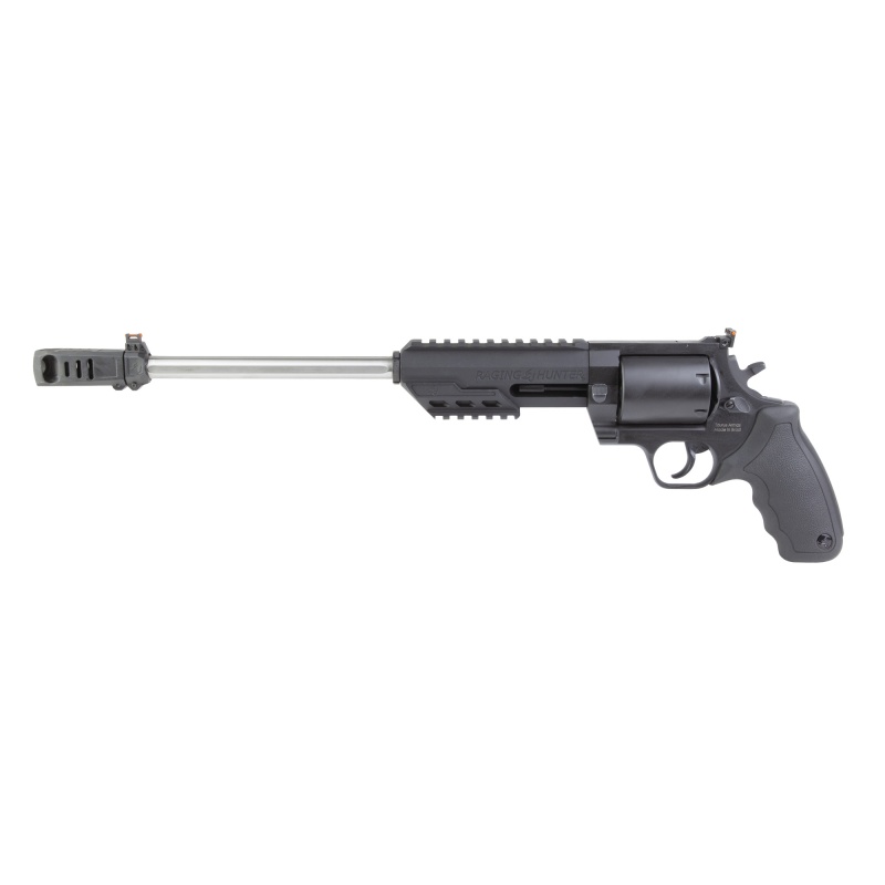 Taurus Usa, Raging Hunter, Double/Single Action, Large Frame, 350 Legend, 14" Barrel, Matte Finish, Stainless, Muzzle Brake, Picatinny Rail, Black Rubber Grip, Fiber Optic Sights, 6 Rounds
