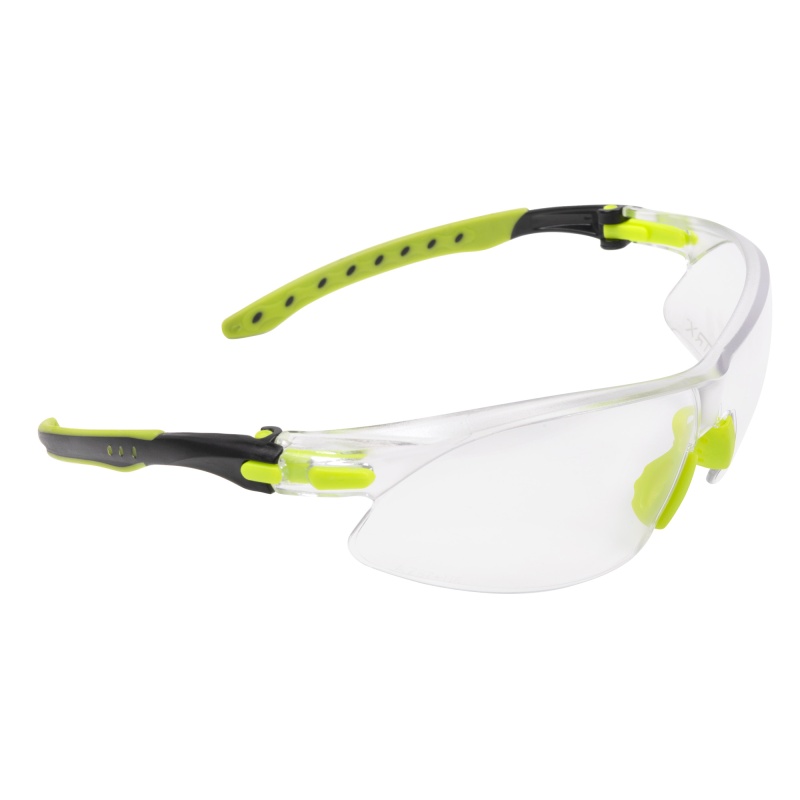 Allen Company, Ultrx Keen Safety Glasses, Compact, Anti-Fog/Anti-Scratch, Black/Lime Green Frame, Clear Lens