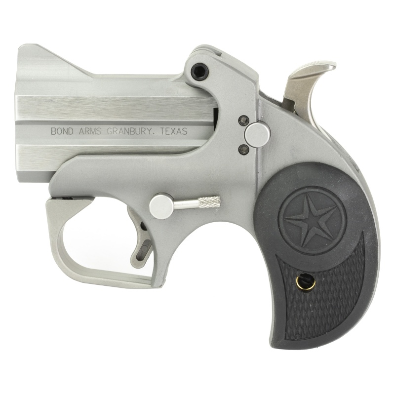 Bond Arms, Roughneck, Derringer, 9Mm, 2.5" Barrel, Steel, Silver, Rubber Grips, Fixed Sights, 2 Rounds, With Trigger Guard