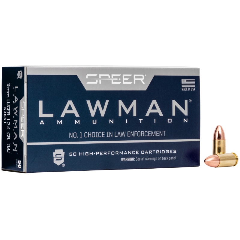 Speer Ammunition, Speer Lawman, Training, 9Mm, 124 Grain, Total Metal Jacket, 50 Round Box