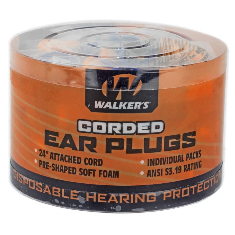 Walker's, Corded Ear Plug, Foam, Orange, Tub Contains 50 (2) Plug Pairs