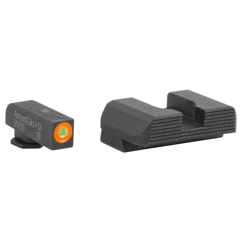 Ameriglo, Protector, Night Sight Set, Fits Glock 42/43/43X/48, Front/Rear, Green Tritium Orange Outline Front, Black Serrated Rear