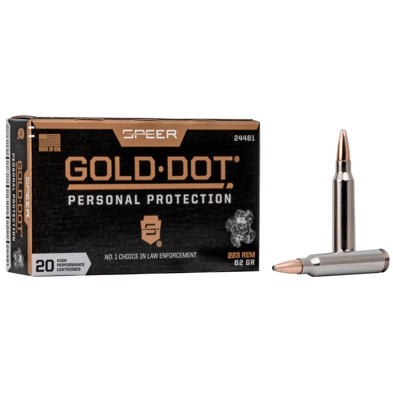 Speer Ammunition, Speer Gold Dot, 223 Remington, 62 Grain, Gold Dot Soft Point, 20 Round Box