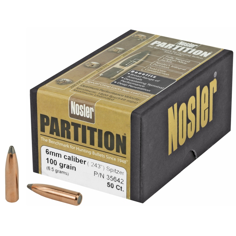 Nosler, Partition, .243 Diameter, 6Mm/243 Winchester, 100 Grain, Spitzer, 50 Count