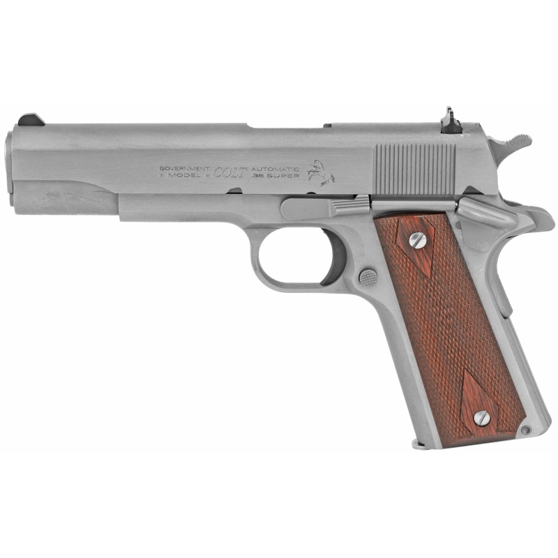 Colt's Manufacturing, Government Model, 1911 Classic, Semi-Automatic, Metal Frame Pistol, Full Size, 38 Super, 5" Barrel, Steel, Stainless Finish, 9 Rounds, 1 Magazine