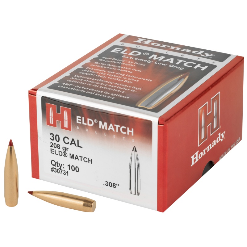 Hornady, Eld-M, .308 Diameter, 30 Caliber, 208 Grain, Ballistic Tip, 100 Count