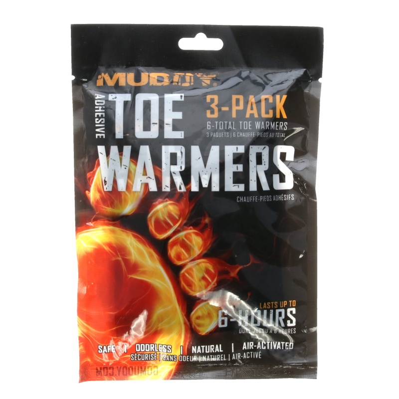 Muddy, Disposable Toe Warmers, Adhesive Backing, 3 Pack, Air Activated, Orange And Black