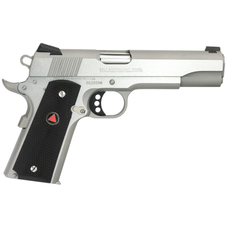 Colt's Manufacturing, Delta Elite, 1911, Semi-Automatic, Metal Frame Pistol, Full Size, 10Mm, 5" Barrel, Steel, Stainless Finish, Composite Grips With Delta Medallions, Novak White Dot Sights, 8 Rounds, 1 Magazine, Upswept Beavertail Grip Safety