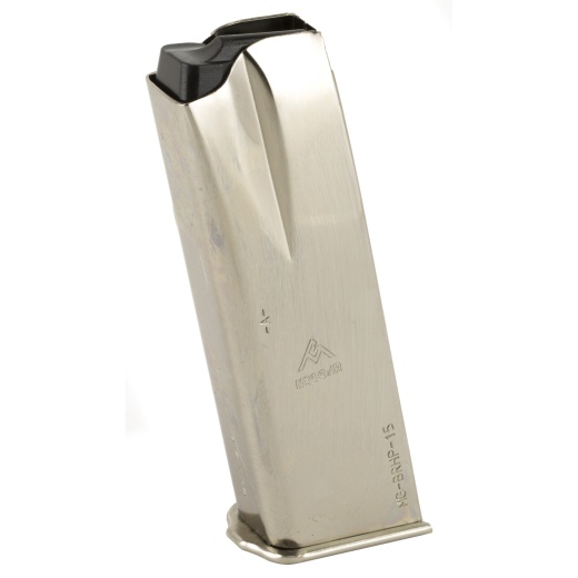 Mec-Gar Usa, Pistol Magazine, 9Mm, 15 Rounds, Fits Browning Hi-Power Pistols, Steel, Silver, Nickel Finish