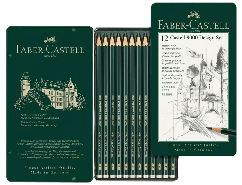 Faber-Castell Castell 9000 Graphite Pencil Design Set-Metal Tin Of 12