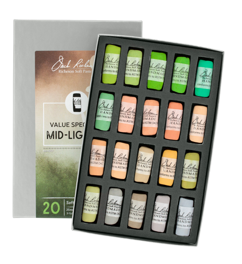 Richeson Soft Handrolled Pastels Set Of 20 - Color: Value Spectrum Mid-Lights 2