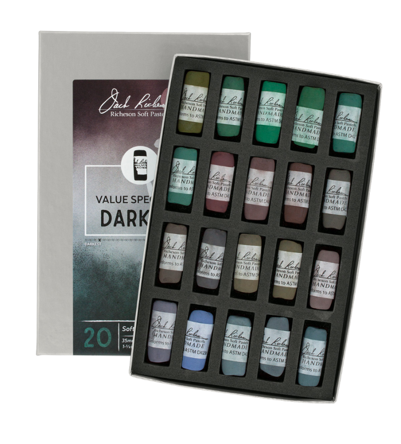 Richeson Soft Handrolled Pastels Set Of 20 - Color: Value Spectrum Darks 4