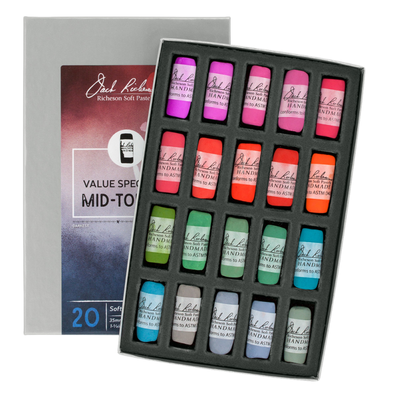 Richeson Soft Handrolled Pastels Set Of 20 - Color: Value Spectrum Mid-Tones 1