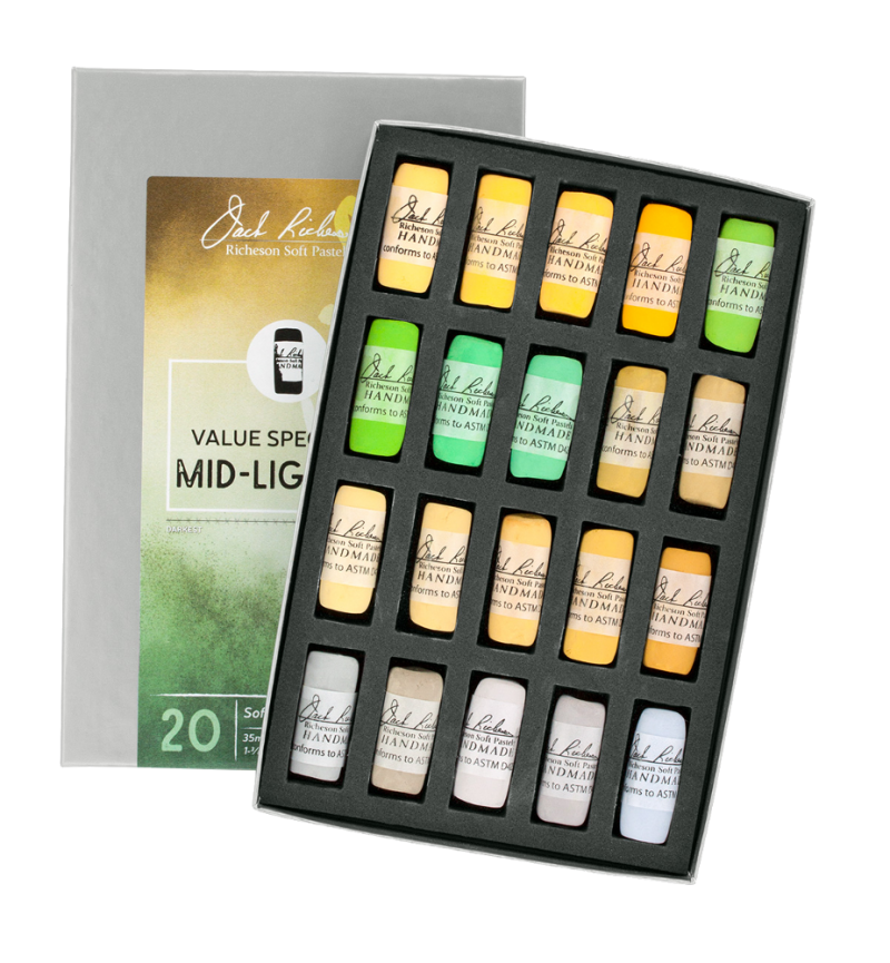 Richeson Soft Handrolled Pastels Set Of 20 - Color: Value Spectrum Mid-Lights 5