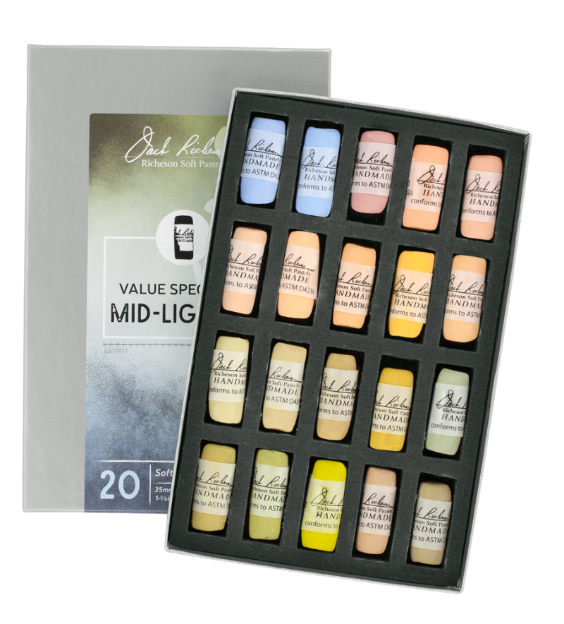 Richeson Soft Handrolled Pastels Set Of 20 - Color: Value Spectrum Mid-Lights 4