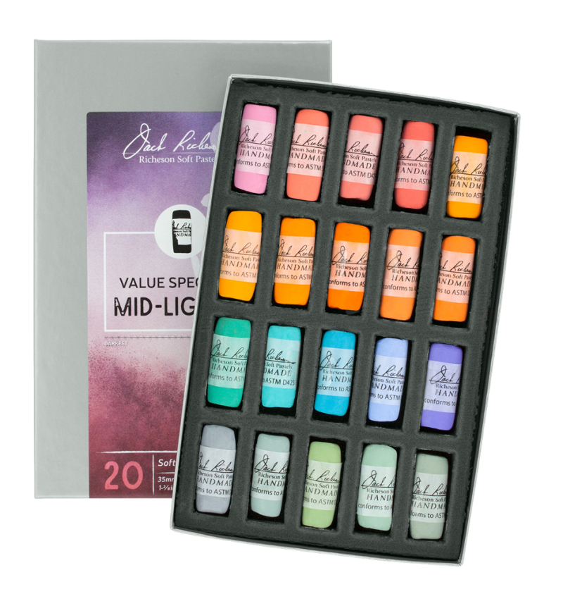 Richeson Soft Handrolled Pastels Set Of 20 - Color: Value Spectrum Mid-Lights 1