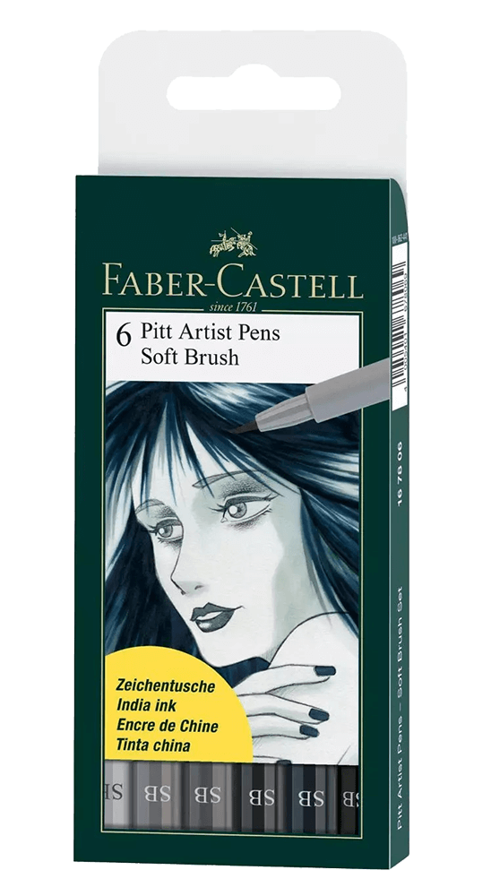 Faber-Castell Pitt Artist Pen Soft Brush Grey Shades Wallet Set Of 6