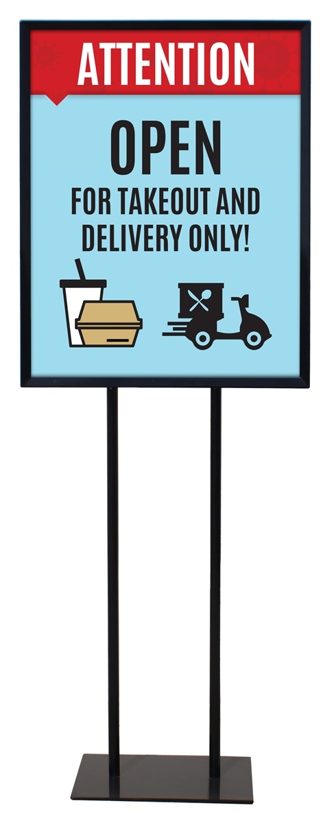Takeout and Delivery Only Poster Sign Holder Floor Stand 22" x 28" with Print