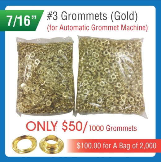 2000 Pieces of 7/16" #3 Grommets in Gold Color for Automatic Grommet Machine