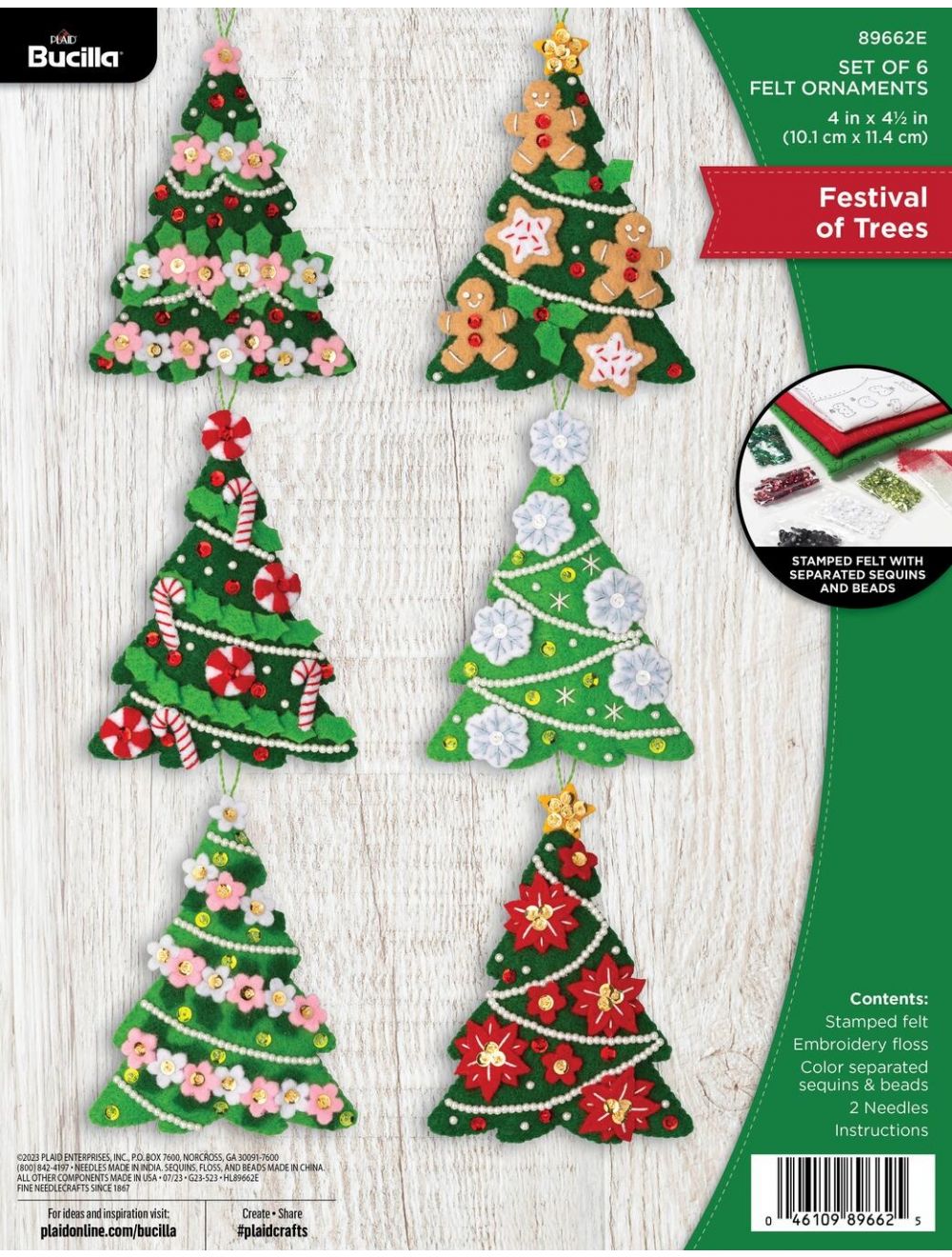 Bucilla Felt Ornaments Applique Kit Set Of 6-Festival Of Trees