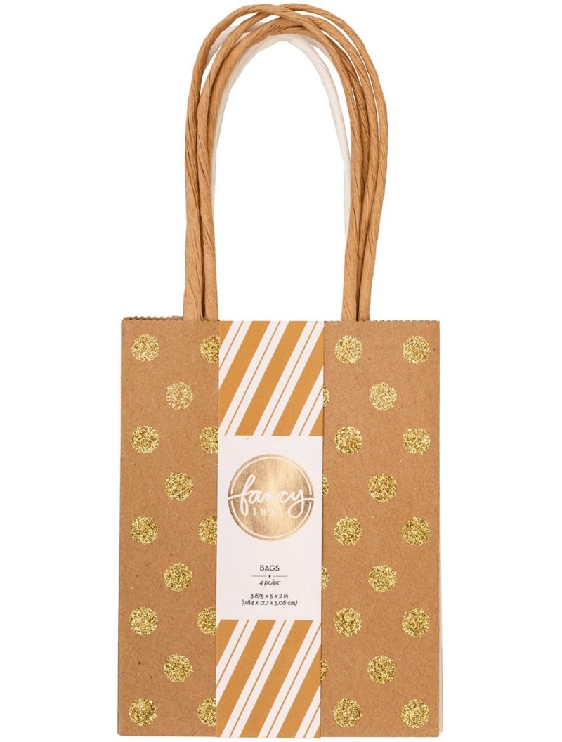 American Crafts Fancy That Mini Gift Bags 3.875"X5" 4/Pkg-Gold Glitter Polka Dot