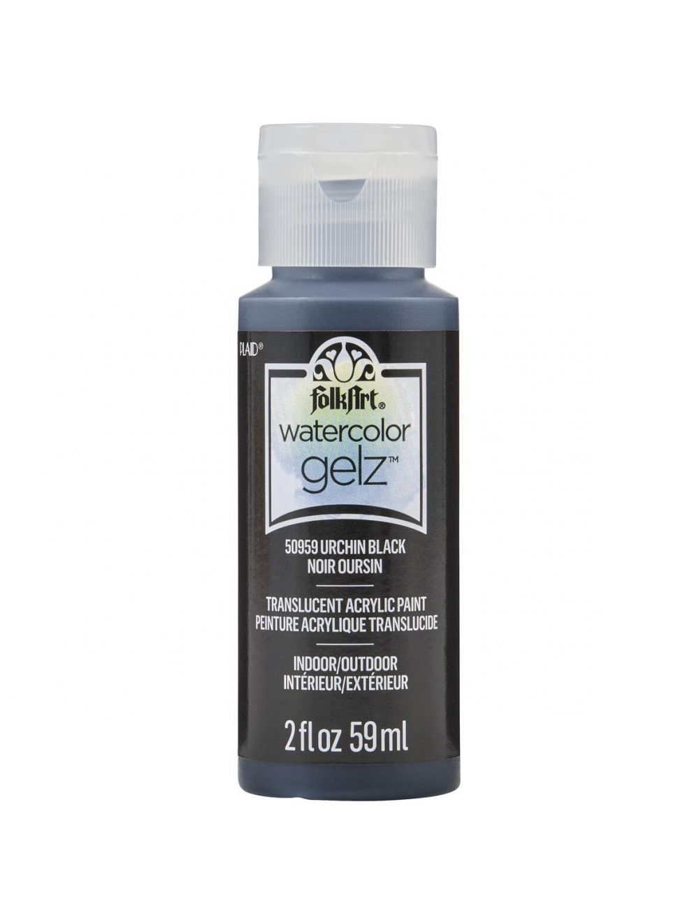 Plaid Folkart Watercolor Gelz Acrylic Paint 2Oz-Urchin Black