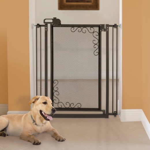 Richell Tall One Touch Metal Mesh Pet Gate in Black