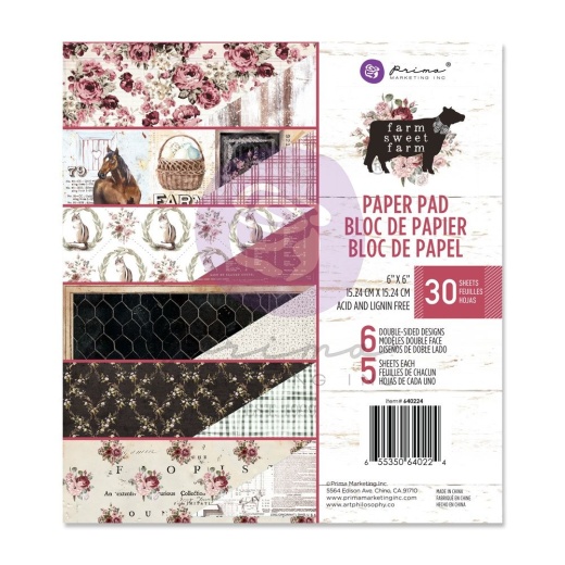 Prima Marketing Double Sided Paper Pad 6x6 Inch - 30 Sheets Per Pkg Farm Sweet Farm 6 Designs Per 5 Each