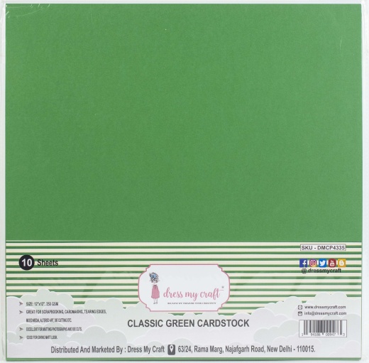 Dress My Craft Smooth Cardstock 250Gsm 12x12 Inch 10 Per Pkg Classic Green