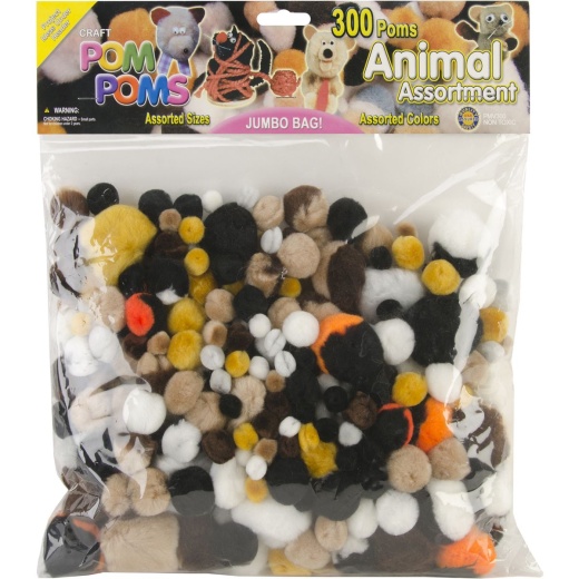 Pom-Poms Assorted 300Per Pkg Animal - Unleash Your Creativity!