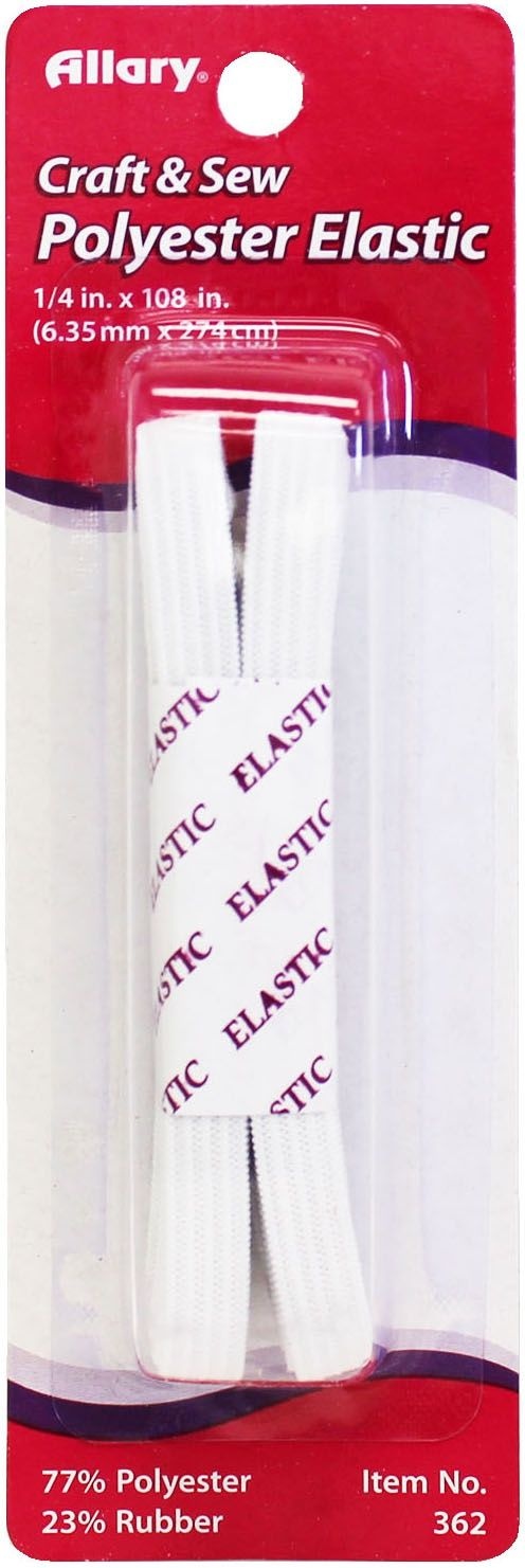 Allary Polyester Elastic .25 X3yd White Inch