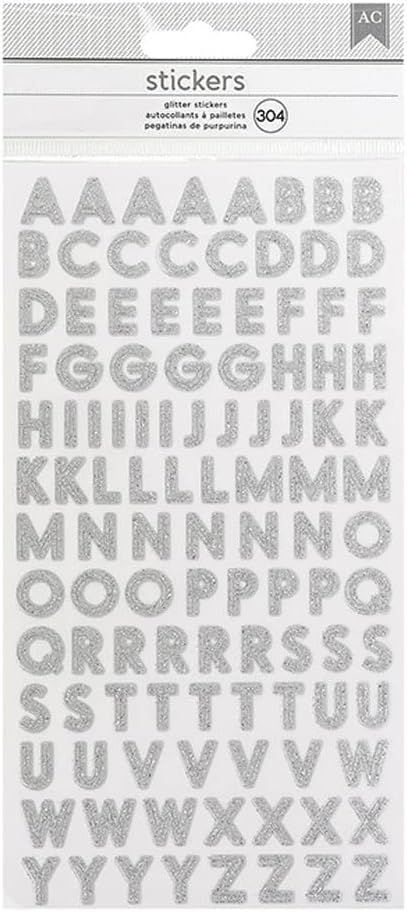 American Crafts Glitter Alphabet Stickers 304 Per Pkg Silver/Small San Serif