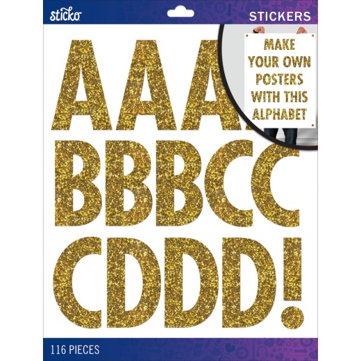 Sticko XL Alphabet Stickers - Gold Glitter Futura Regular XL by American Craft