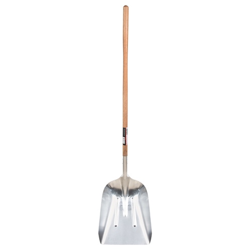 Scoop Shovel, Wood, Aluminum Blade, Straight Handle, 45-3/4" Length