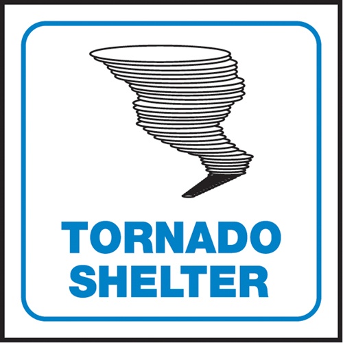 "Tornado Shelter" Projection™ Sign, 6" X 5", Plastic, English With Pictogram