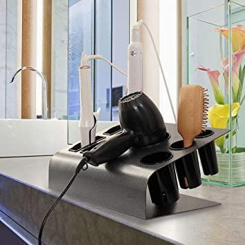Black Iron Tabletop Hair & Blow Dryer Holder- Versatile Large Salon Appliance Stand Barber Shop Bathroom Bedroom