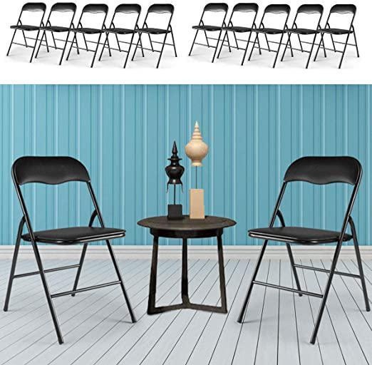 New 10-Pack Commercial Plastic Folding Chairs Stackable Wedding Party Chair Wsoft Cushion Black